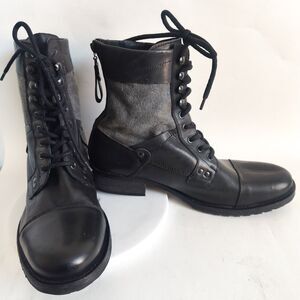 Aldo Combat Boots Mens 10 / 44 Leather Textile Black Gray Lace-Up Portugal Flaw